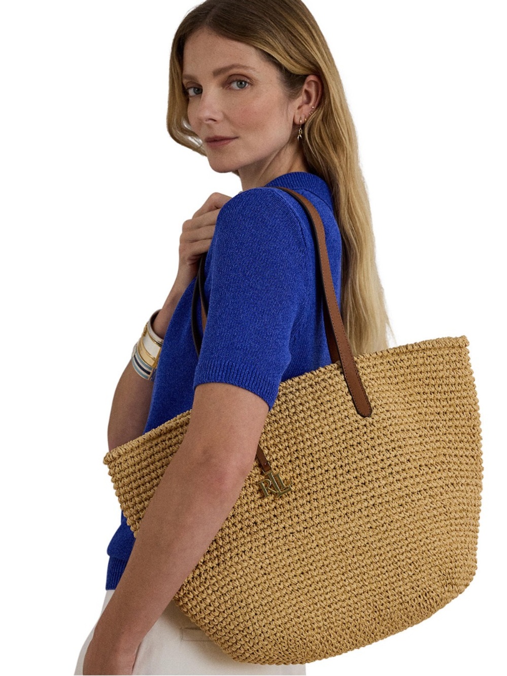 Ralph Lauren Natural Straw Tote with Tan Leather Handles - Picture 8 of 10